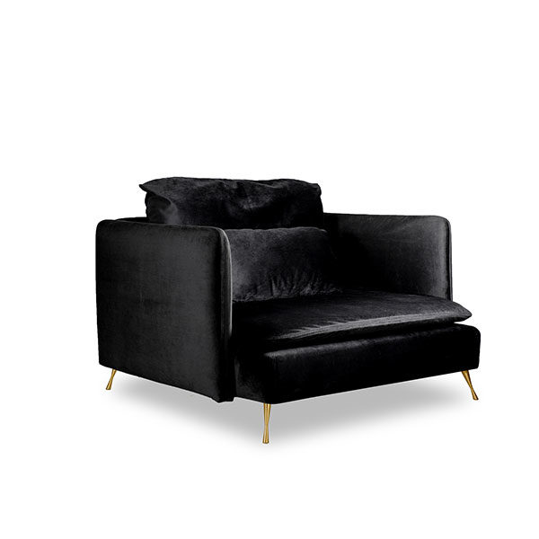 Sectional Armchair Black Velvet Gold Angle